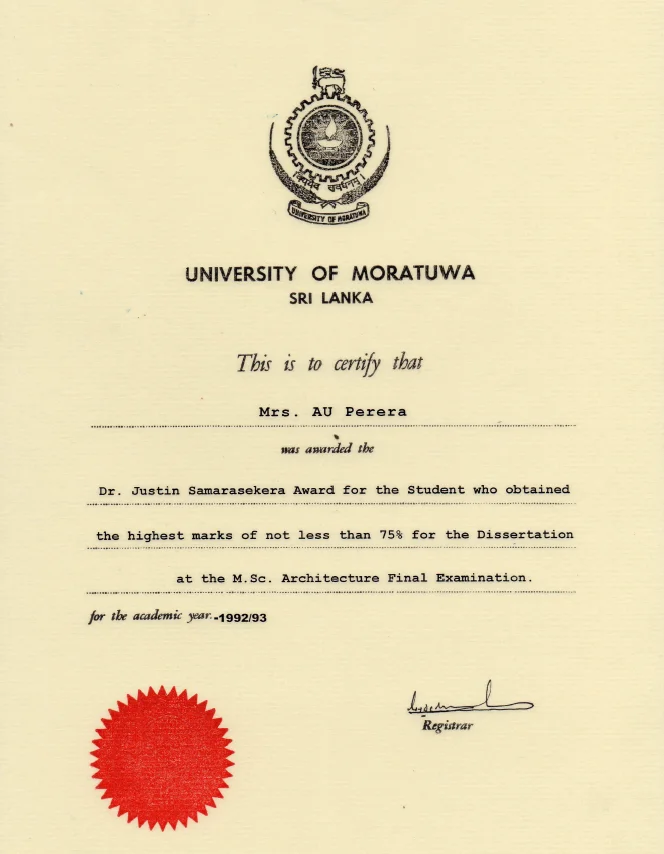 Dr Justin Samarasekara Award 1992/1993
